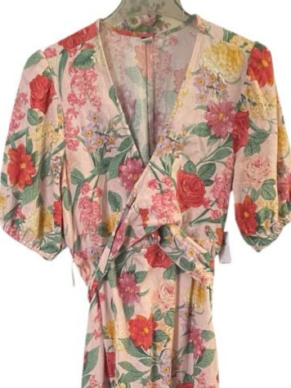 NWT Old Navy Pink Wrap Maxi Dress with Puff Sleeves